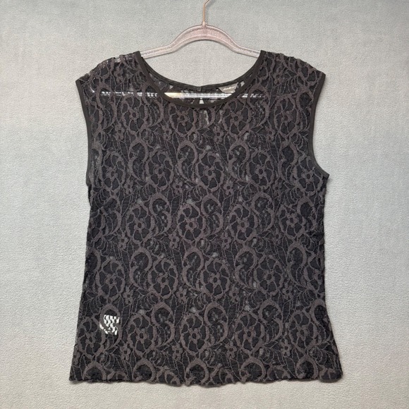 Eddie Bauer Tops - Eddie Bauer Lace Tank Top Floral Sheer Sleeveless M‎ Black Whimsygoth Layering